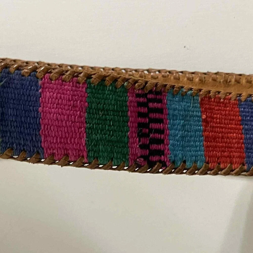 Ethnic Hispanic Guatemalan Made Serape Textured Leather Tooled belt‎ 28”-31” S/M